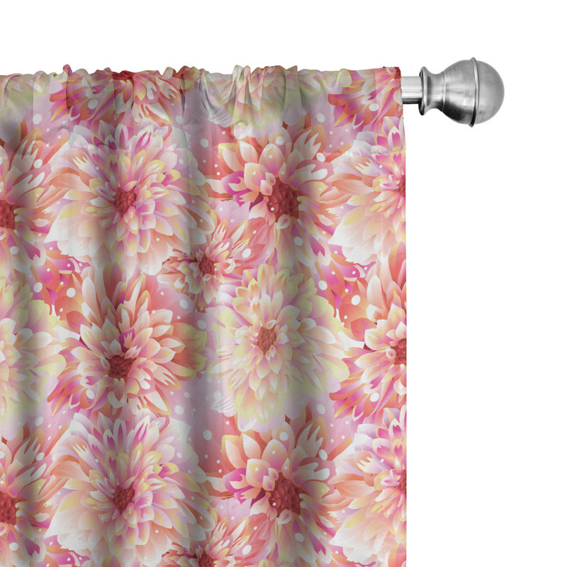 Floral Pink and Yellow Polyester Rod Pocket Curtain Panels, 28" x 84"