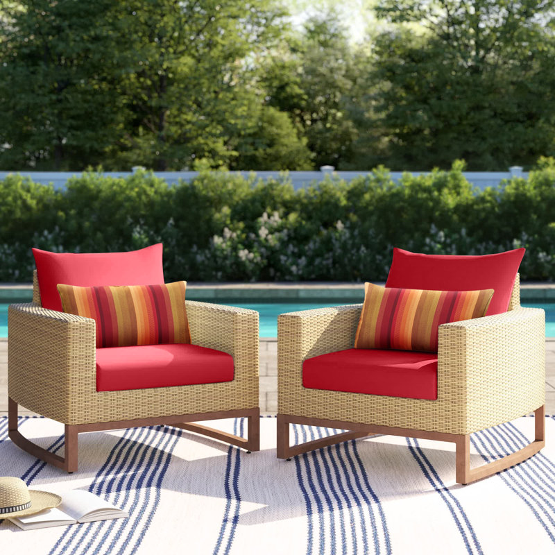 Chaise de patio avec coussins Sunbrella Tullio, Toile Sunbrella® rouge Jockey