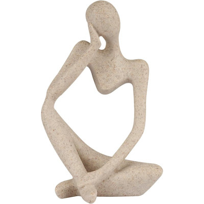 Figurine de collection abstraite en grès en résine de style penseur sculpté, bureau à domicile, bibliothèque (petit grès, à gauche)