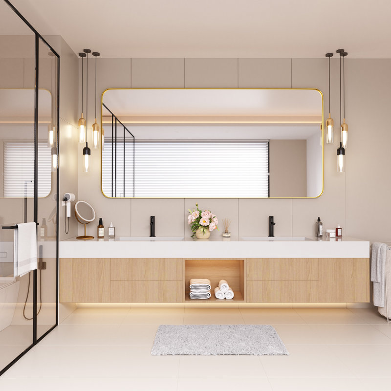 Cozy Design Tempered Glass Framed Wall-Mounted Bathroom Vanity Mirror, 36" x 72", Gold, Rectangle