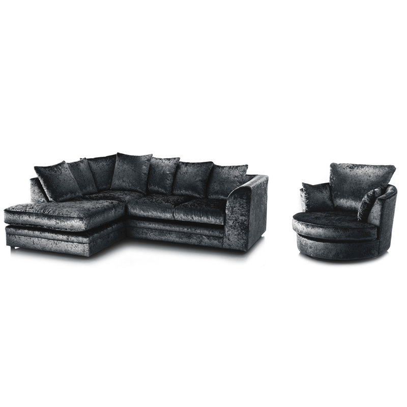 Romelia 2 - Piece Velvet Living Room Set, Black, Left Hand