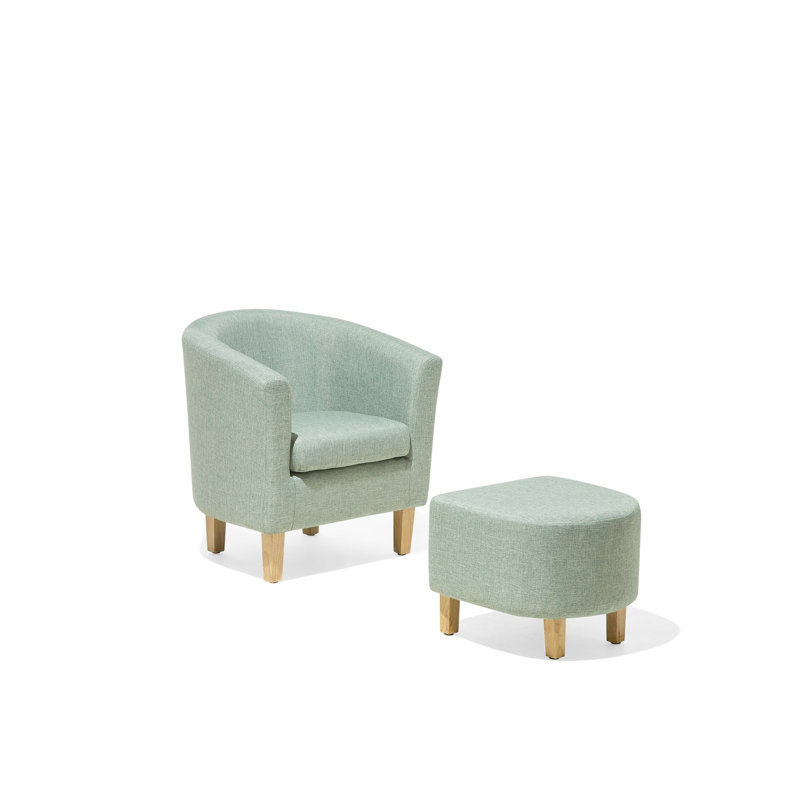 Kanisha Upholstered Barrel Chair with Footstool, Green