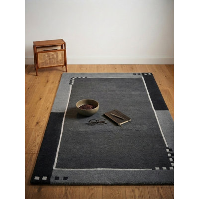 Charcoal Wool Handmade Tibbati Contemporary Rectangle Indoor Area Rug