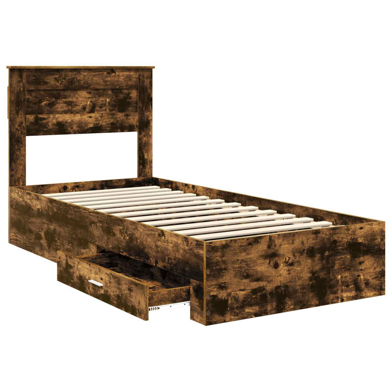 Small Single (2'6) Bed Frame, Silver/Smoked Oak
