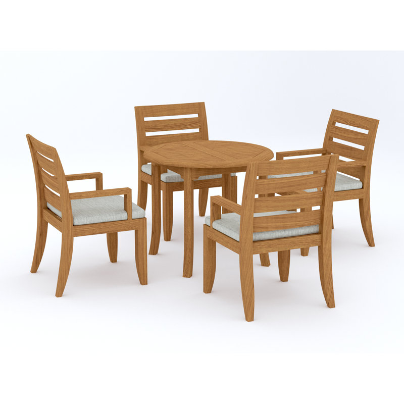 Ensemble de salle à manger 5 pièces en bois de teck de qualité A: table ronde de 36 po avec accoudoirs Atnas # 11AT0704, 4