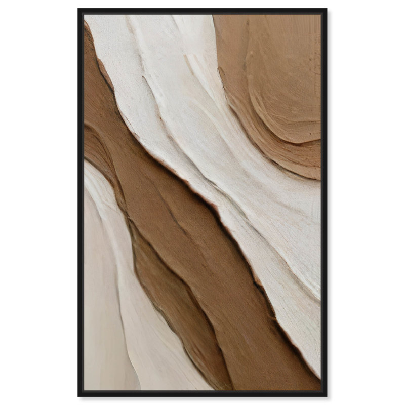 «Light Sand Waves», toile abstraite géométrique par Art Remedy, Cadre noir, H 16 po x l 11 po