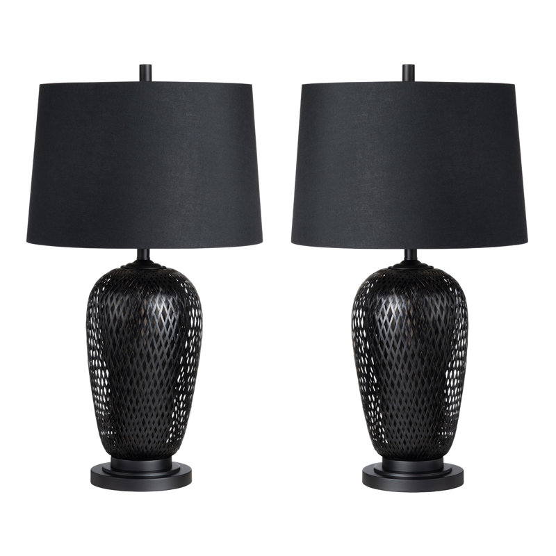 31.75" Rattan Table Lamp With Black Shade
