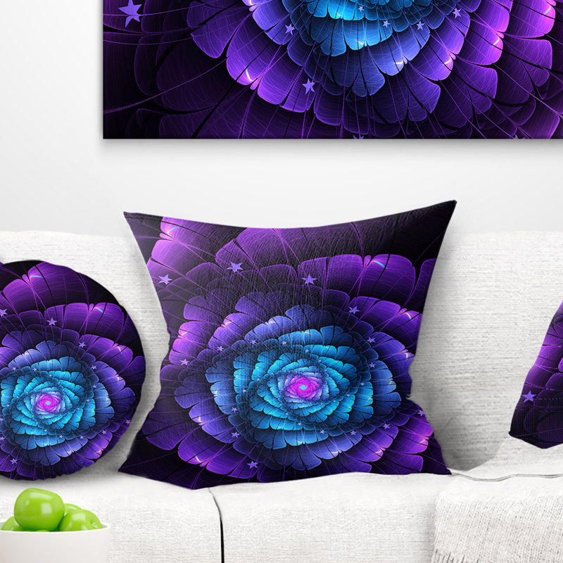 Coussin floral imprimé floral mauve foncé, 18 po x 18 po, Coussin décoratif
