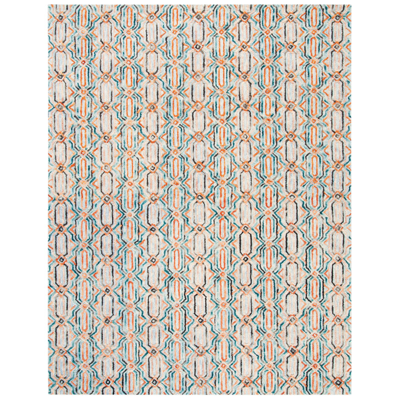 Rubalcava Hand Tufted Wool And Cotton Geometric Rug, Rectangle 8' x 10'