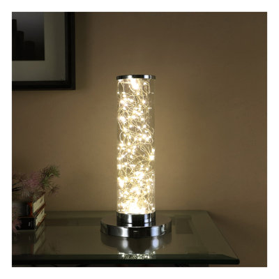 13'' Silver LED Floor Lamp with Exposed Rope & Clear Glass Column