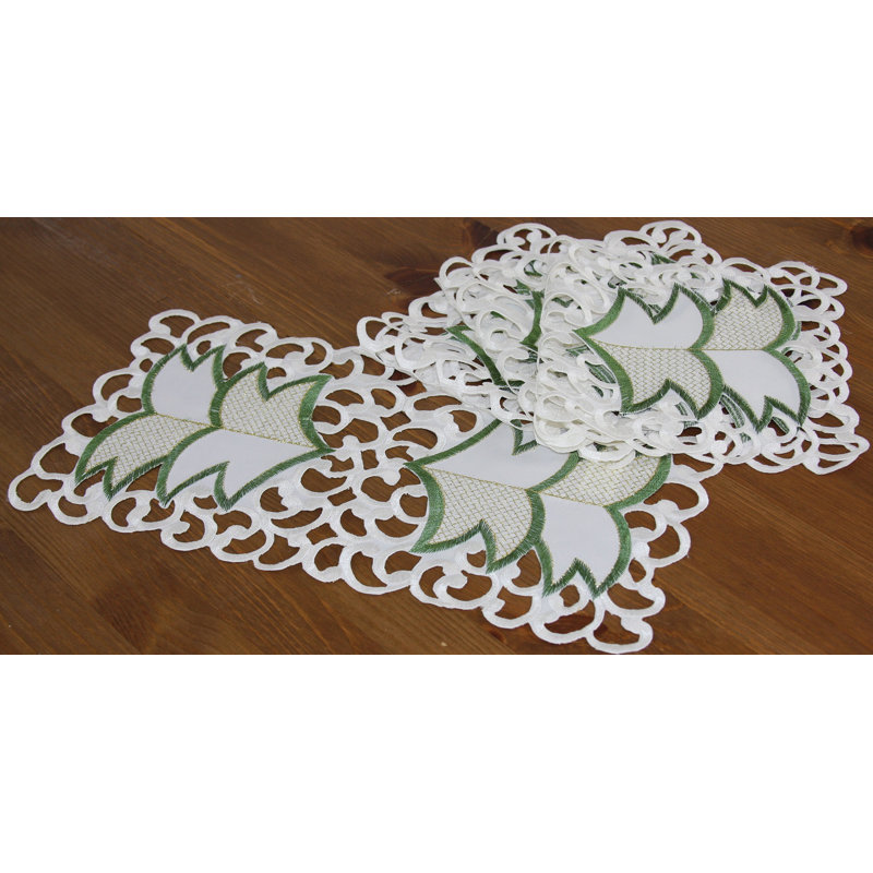 Winter White Polyester Embroidered Christmas Tree Skirt