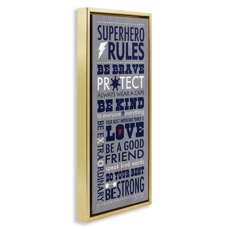 Superhero Rules Typographie, Cadre flottant métallique doré, H 31 po x l 15 po
