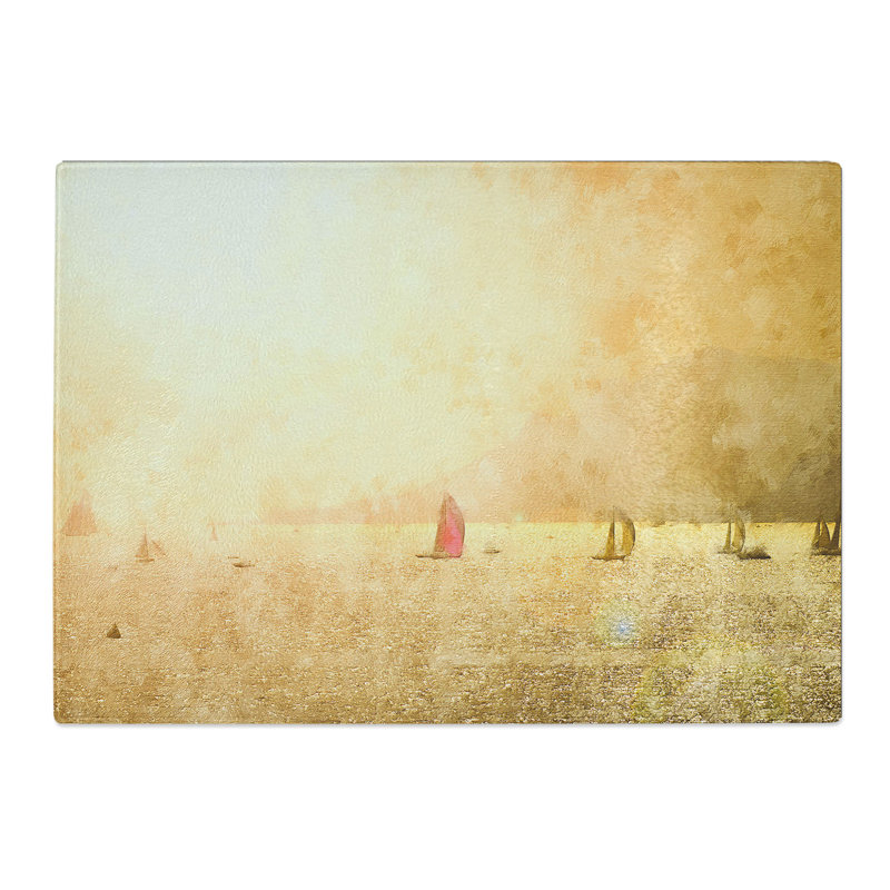 Sailing Boats Painting Chopping Board, 0.4cm H x 28.5cm W x 39cm L