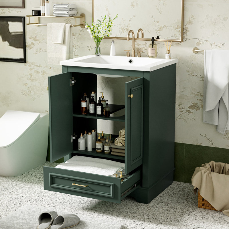 Meuble-lavabo 24 po avec lavabo en céramique, Vert
