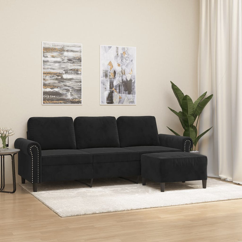  Canapé 3 places avec repose-pieds noir, Black