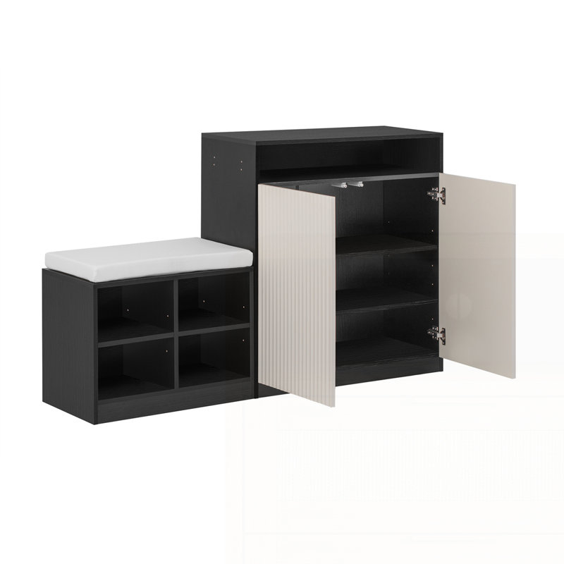 Shoe Cabinet With Bench And Cushion, Black