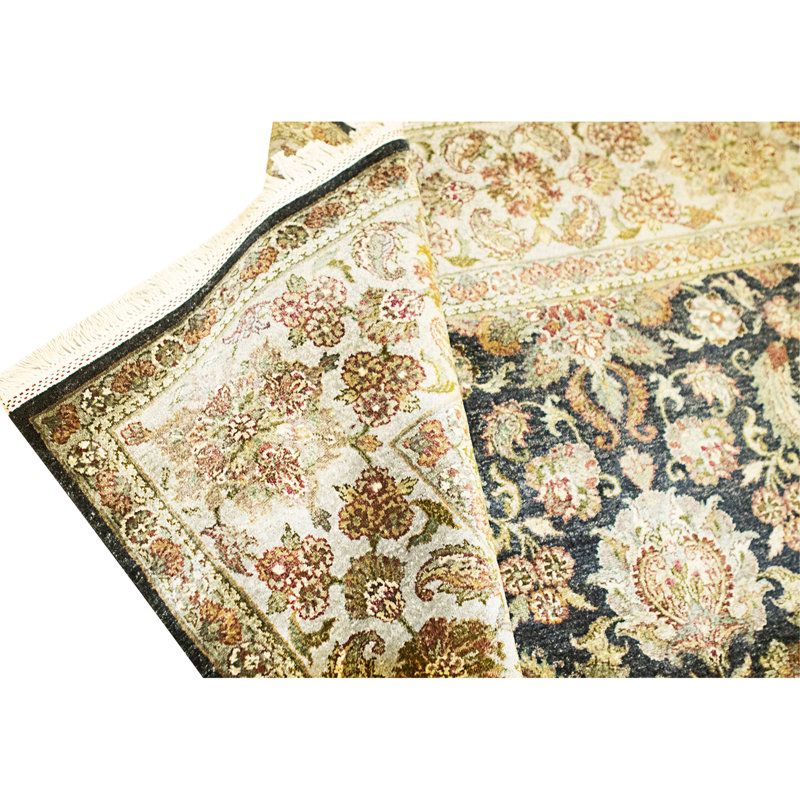 Tapis noir et gris noué à la main de haute qualité