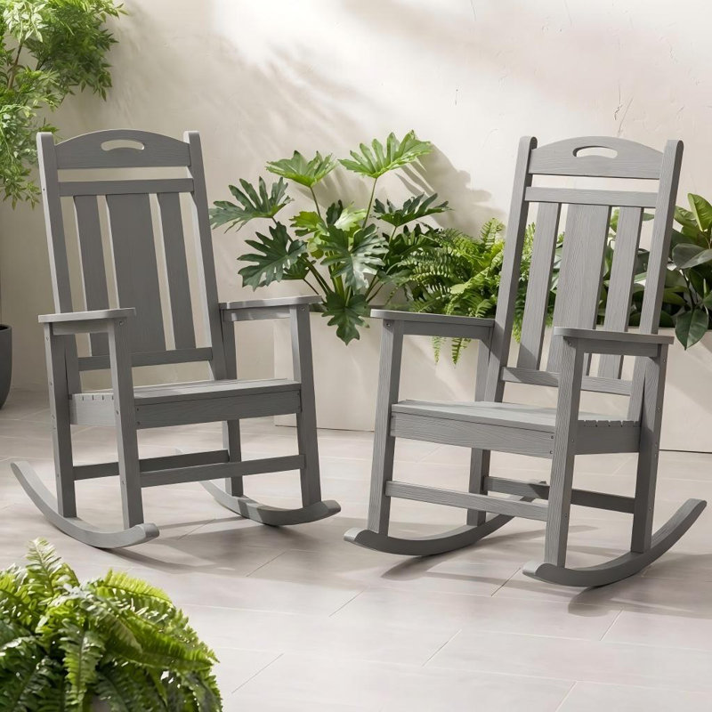 Ensemble de 2 chaises berçantes d'extérieur en PEHD d'extérieur résistantes aux intempéries, Gris