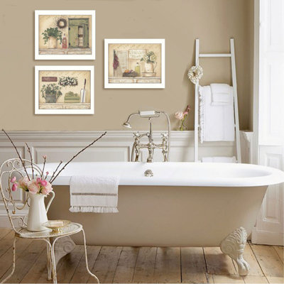"Garden Bath Collection" 3-Piece Vignette By Pam Britton, Printed Wall Art, Ready To Hang Framed Poster