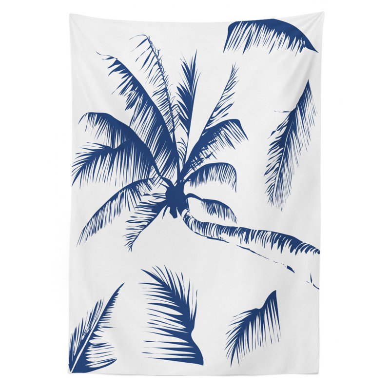 Ambesonne Psychedelic Tablecloth, Silhouette Of Coconut Palm Tree With Psychedelic Details Dreamy Nature Theme Design, Rectangular Table Cover For Dining Room Kitchen Decor, 52" X 70", Indigo