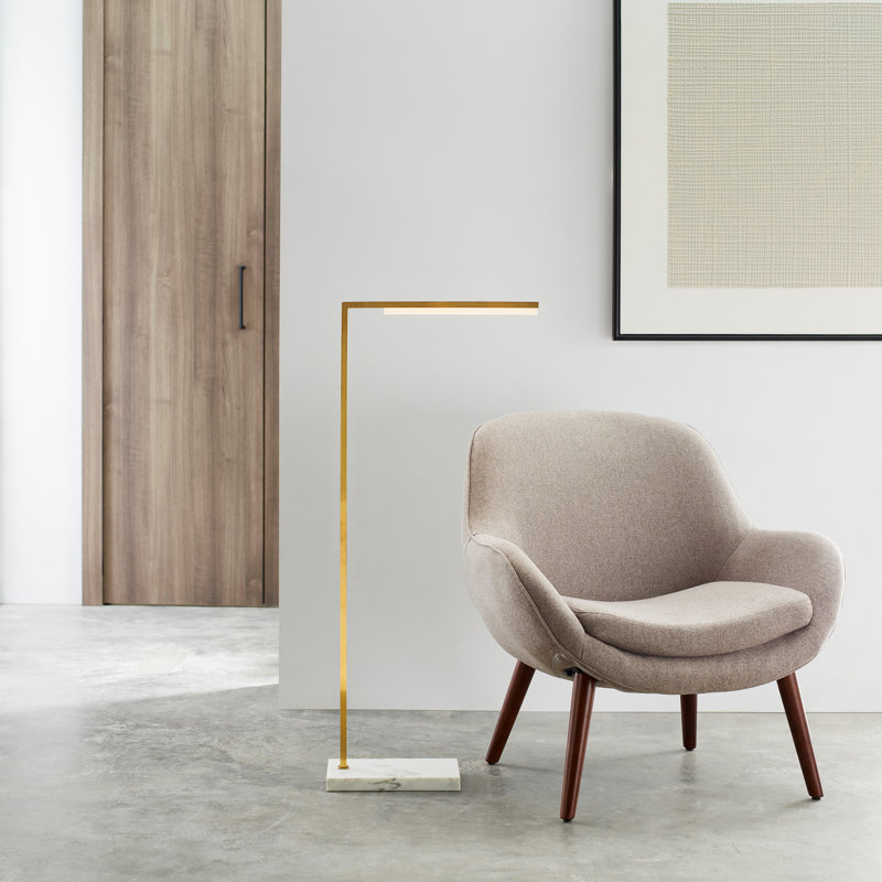 Klee LED Task Floor Lamp, Natural Brass / White Marble