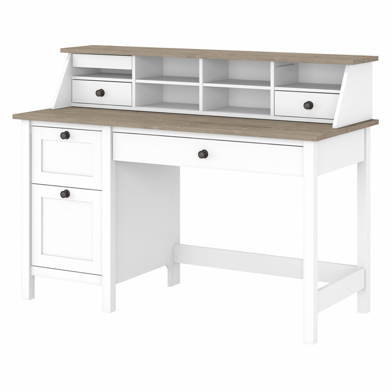 Huckins 2 Piece Computer Desk Office Set, Shiplap Gray/Pure White