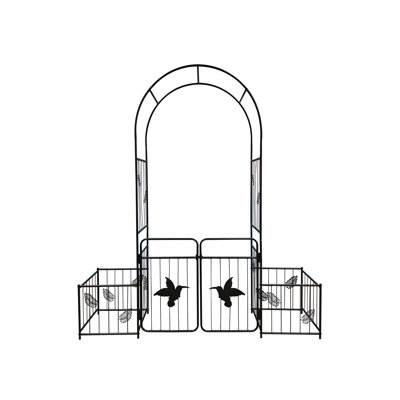 Metal Garden Arch With Doors In Black, Provide Stable Support For Climbing Plants Like Ivy Vines, Rose, And Morning Glory, Outdoor Feature Piece Black Double Doors, Facilitate Growth Of Various