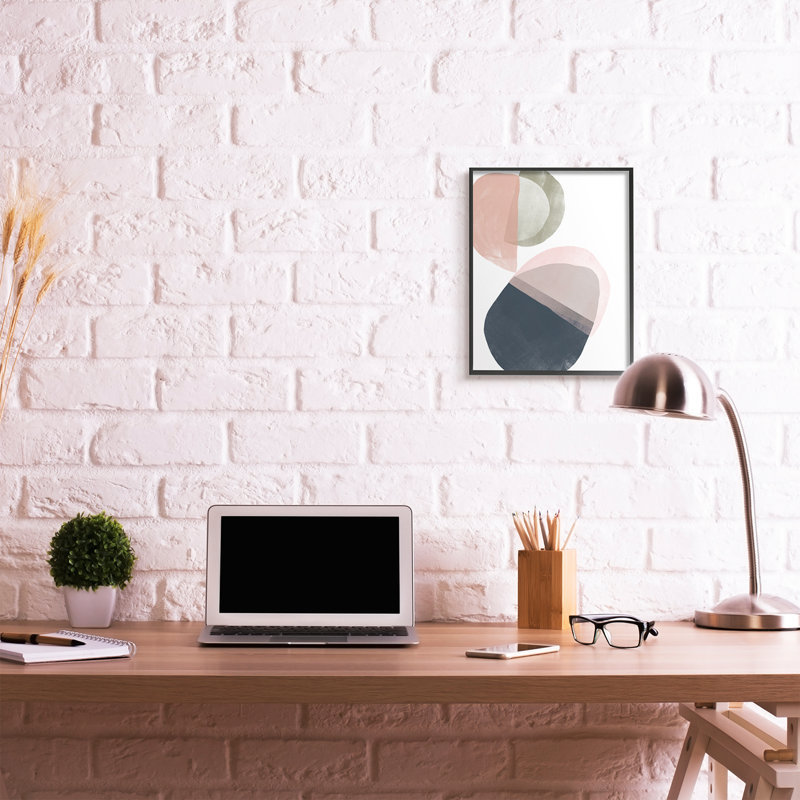 Capsule asymétrique abstraction bleu vert rose, Giclée encadrée noir minuit, H 20 po x l 16 po