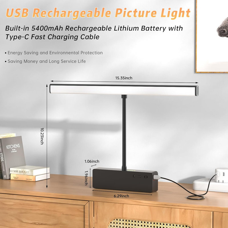 15.35'' Dimmable Wall Mount Picture Light with Remote, Black