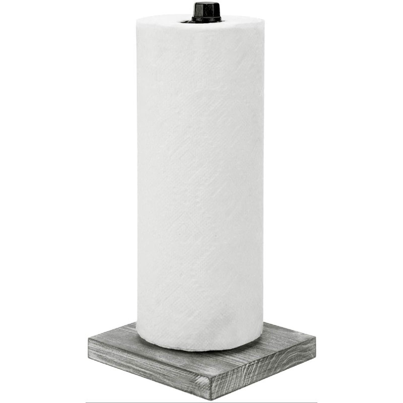 Metal and Wood Freestanding Paper Towel Holder, Grey