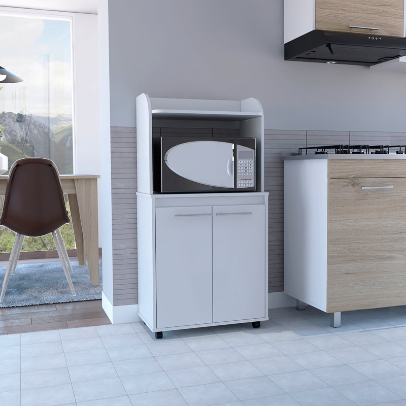 Kitchen Kart, Double Door Cabinet, One Open Shelf, Two Interior Shelves