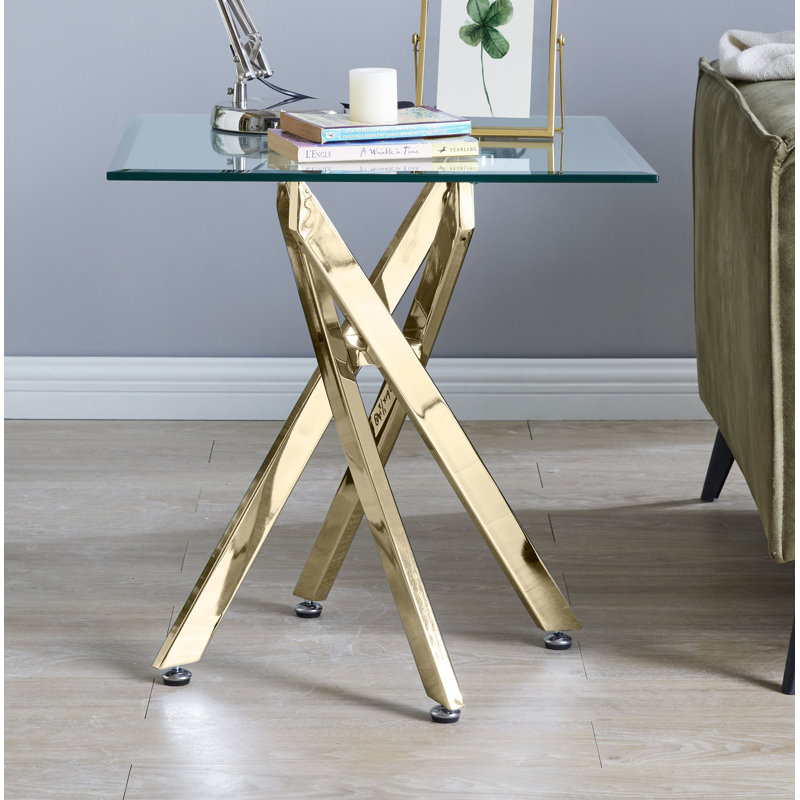 Chayton Modern Contemporary Glass and Square Small Table - Sofa Side Table, Gold