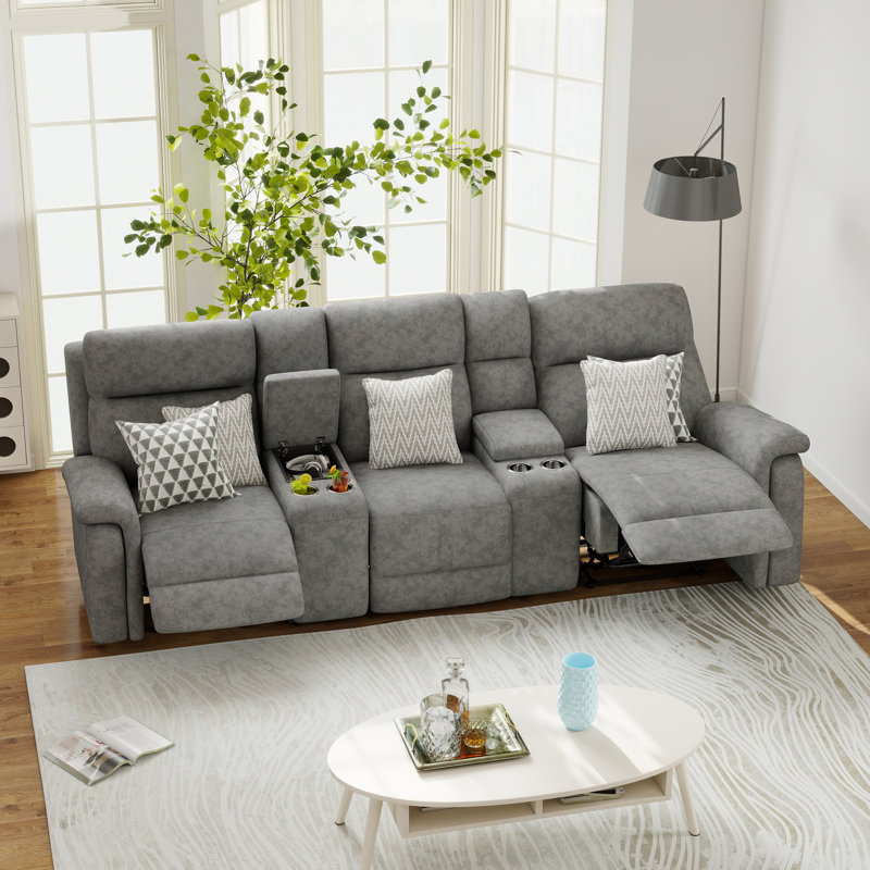 Canapé inclinable électrique de 115 po, Mélange de polyester gris