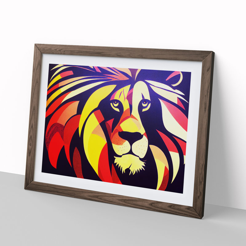 Abstract Lion Vol.4 - Framed Print, 25cm H x 34cm W x 2cm D, Walnut