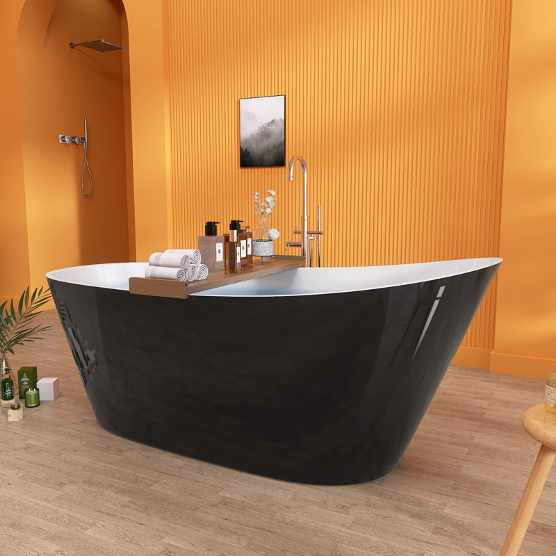 Baignoire autoportante autoportante en acrylique autoportante 59 po, Noir lustré