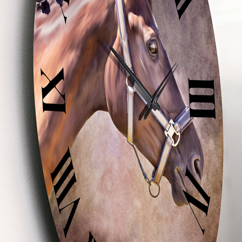 Portrait d'un cheval brun - horloge murale de ferme, Petit