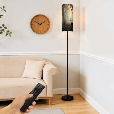 Floor Lamp  Majestic Stag Misty Forest Black White Landscape Dimmable Modern Standing Lamp with Remote Control Footswitch Bulb Lampshade Tall Pole Corner Lamp for Living Room Bedroom Office
