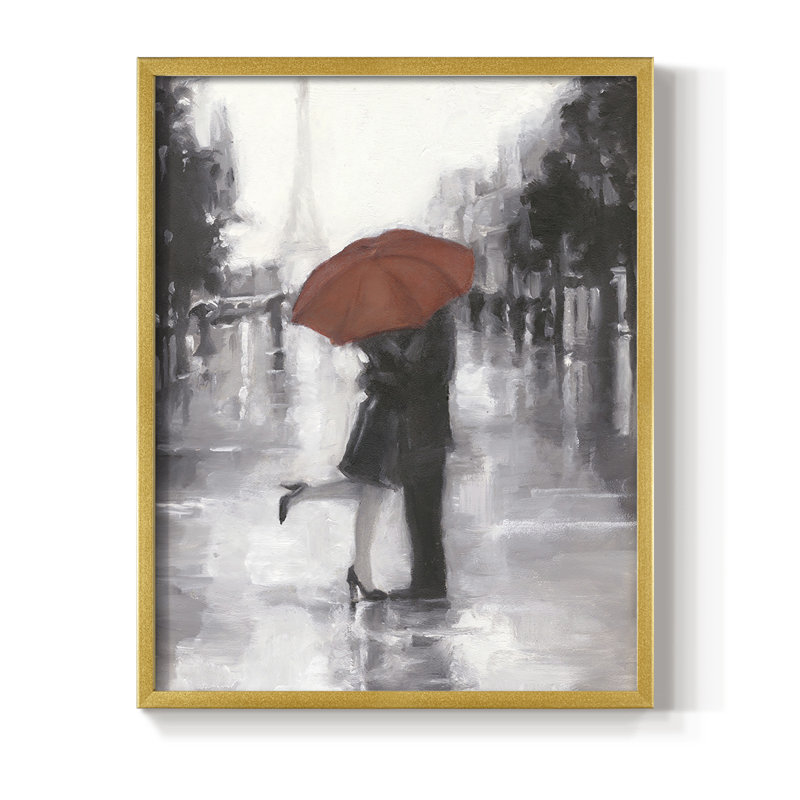 «Caught in the Rain», reproduction encadrée - bois massif, Or, H 20 po x l 16 po