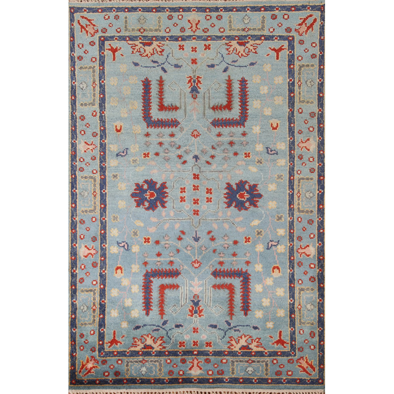 Tapis oriental bleu clair Oushak 4 x 6