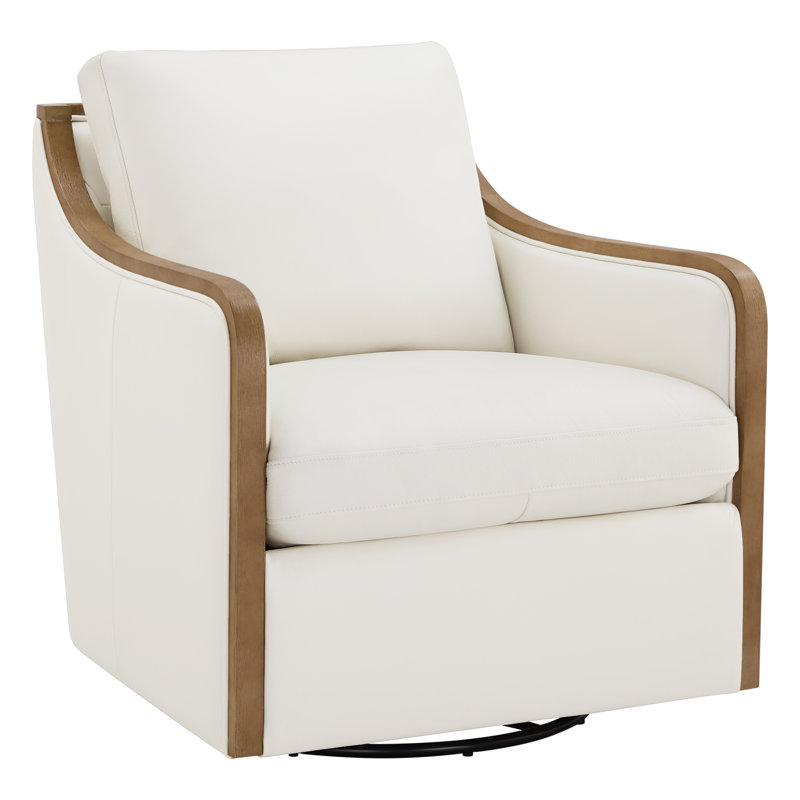 Grayton Oversized Geniune Leather Swivel Accent Chair, Beige