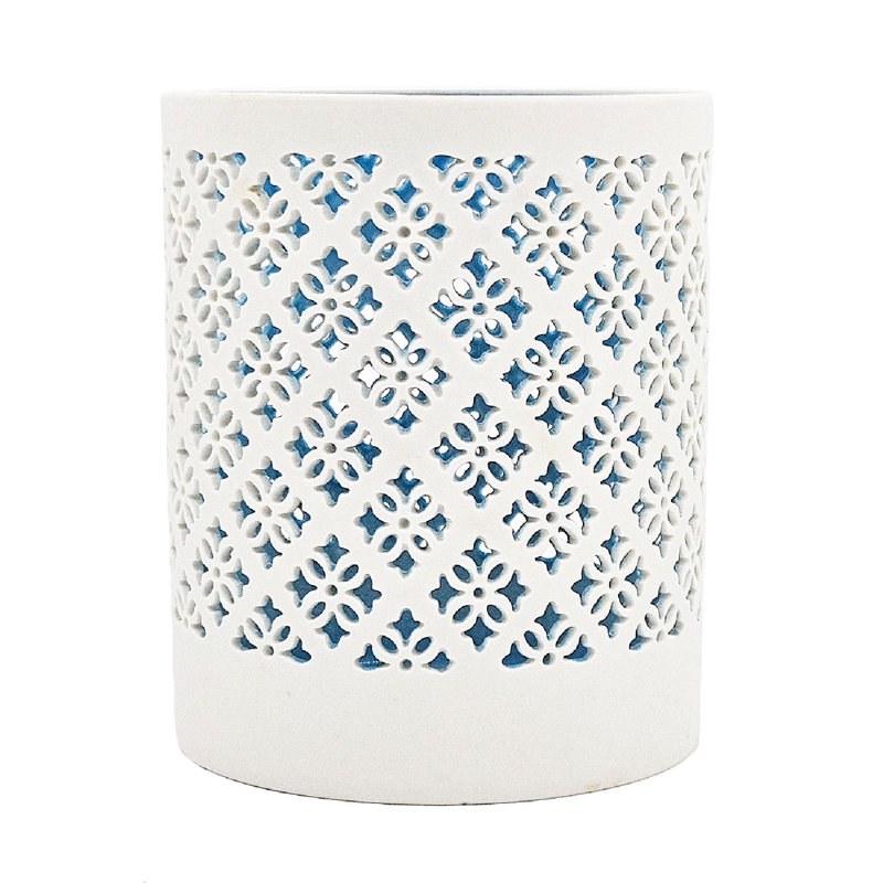 White and Blue Ceramic Decorative Candle Holders - Set of 2