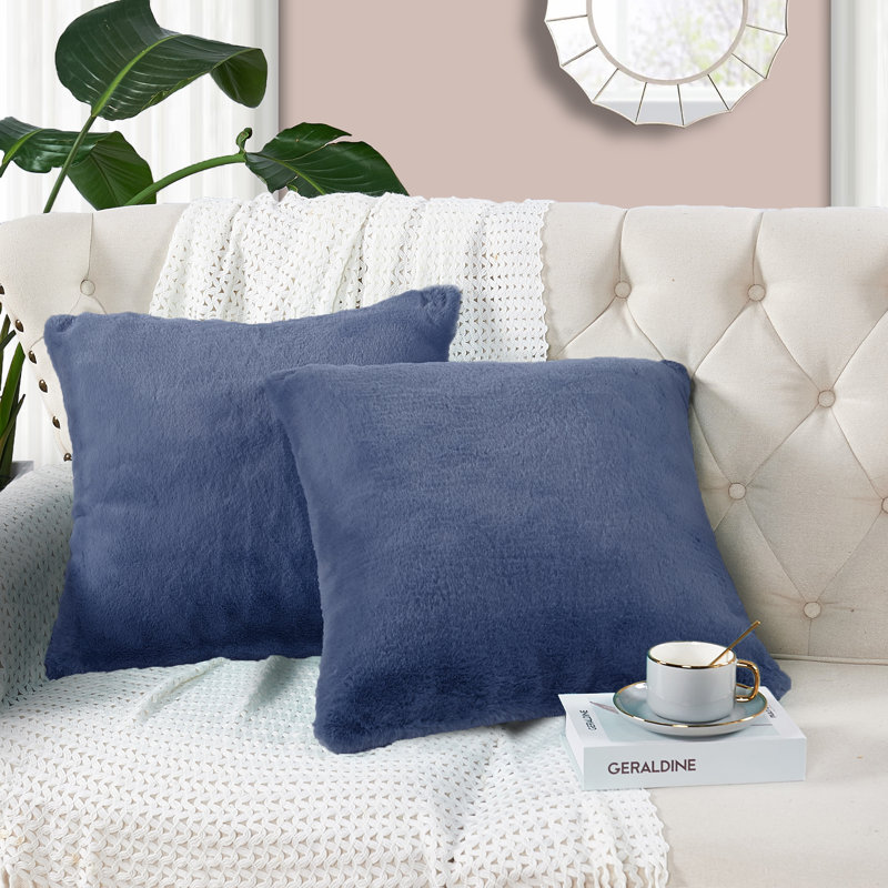 Faux Fur Throw Square Pillow Cover, Dark Blue