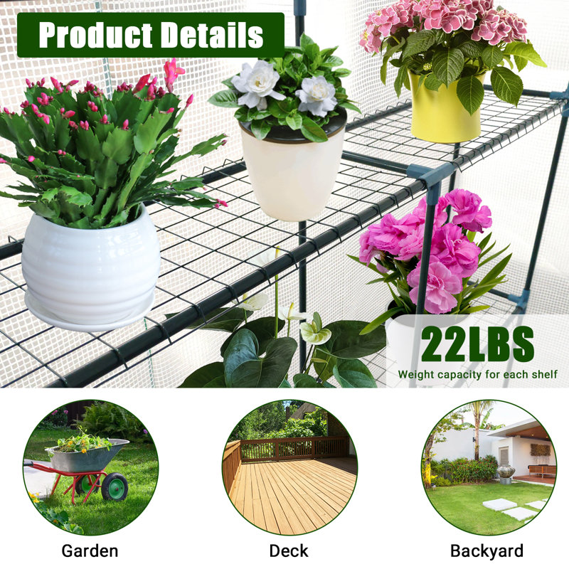 Walk-in Greenhouse for Outdoors,4.7'x7'x6.4' Protected Plant Garden Hot House with Roll-Up Zippered Door,3-Tier Shelves Small Steel Frame Grow House for Patio Backyard