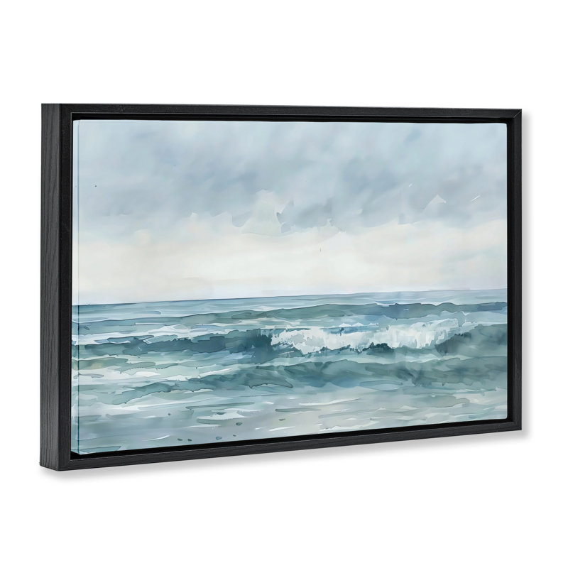 Cadre flottant dramatique Moody Shore, design par LSR Design Studio, H 21 po x l 31 po, Cadre flottant noir de jais