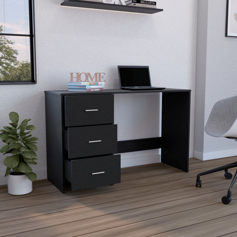 Bureau d'écriture à 3 tiroirs Ventura Wengue, Noir mat