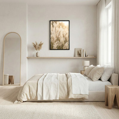 Tall White Pampas Grass Plumes in Warm Golden Sunlight Canvas Wall Art