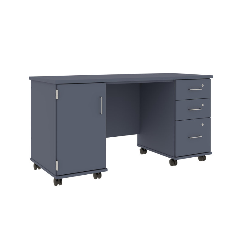 Bureau mobile avec tiroirs de rangement verrouillables et armoire latérale, Tsunami