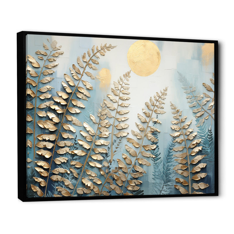 Golden Ferns Silent Gracefulness sur toile, Cadre flottant noir, H 16 po x l 32 po x P 0,5 po