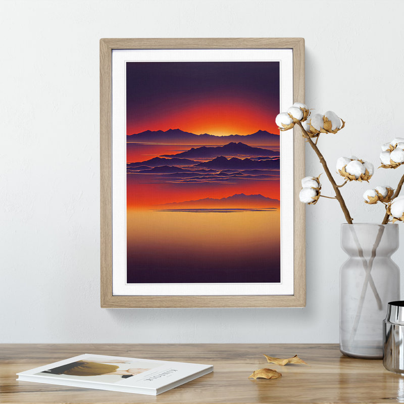 A Mountain Sunset No.1 1 Piece Single Picture Frame Wall Art, 64cm H x 46cm W x 2cm D, Oak Framed