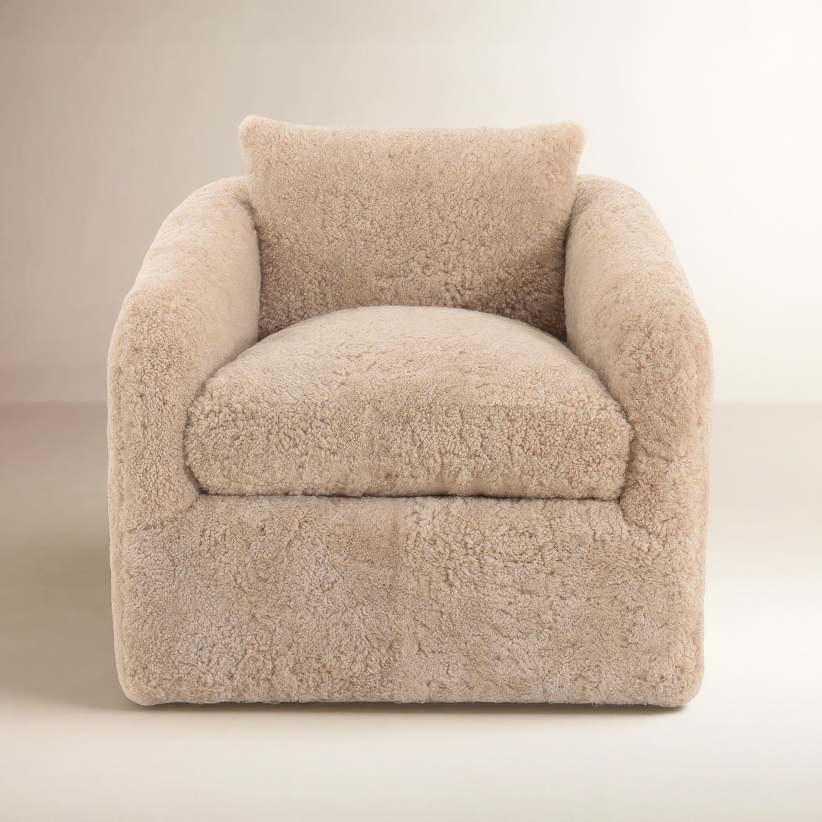 Redmond Upholstered Swivel Armchair, Beige Shearling